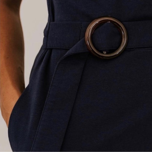 Roolee Wide Leg V-Neck Short Sleeve Neptune Navy Jumpsuit Adjustable Waist Belt - Picture 4 of 12